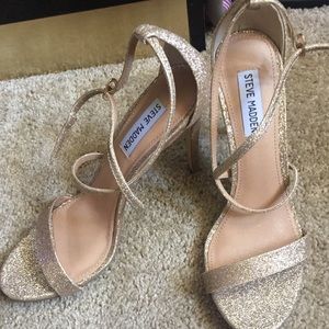 Steve Madden Glitter Gold Strapped Sandal Heels